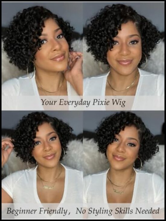 100% Human Hair Short Curly Pixie Cut Glueless Wig for Women Wear and Go main image 4